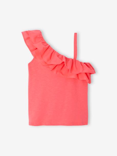 Top with Asymmetrical Frill for Girls coral+ecru+sage green 
