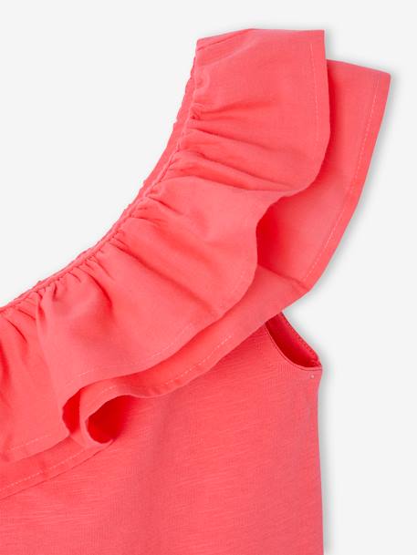 Top with Asymmetrical Frill for Girls coral+ecru+sage green 