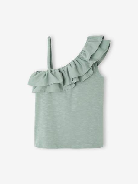 Top with Asymmetrical Frill for Girls coral+ecru+sage green 
