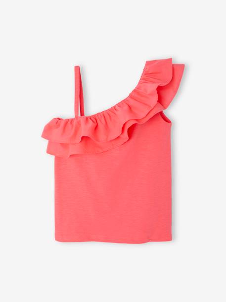 Top with Asymmetrical Frill for Girls coral+ecru+sage green 