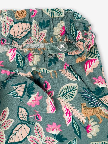 Fluid Cropped Trousers with Floral Print, for Girls emerald green+navy blue+red 