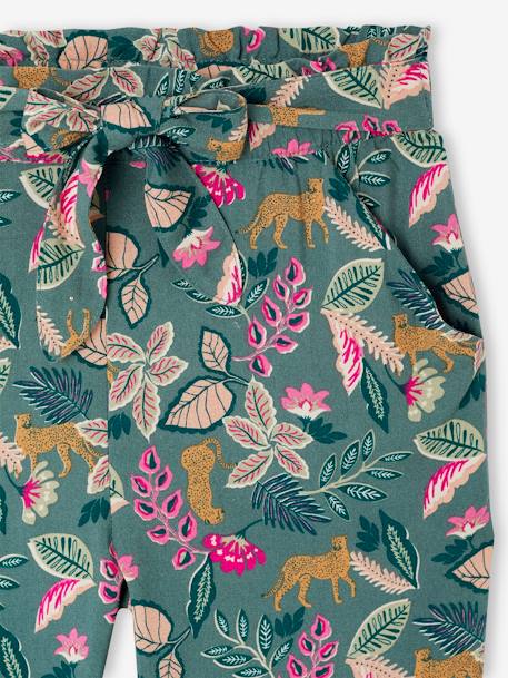 Fluid Cropped Trousers with Floral Print, for Girls emerald green+navy blue+red 