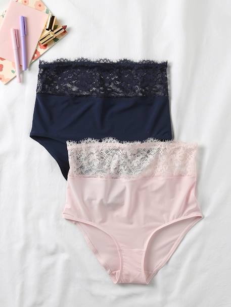 Pack of 2 High-Waisted Crepe & Lace Maternity Briefs, ENVIE DE FRAISE navy blue 