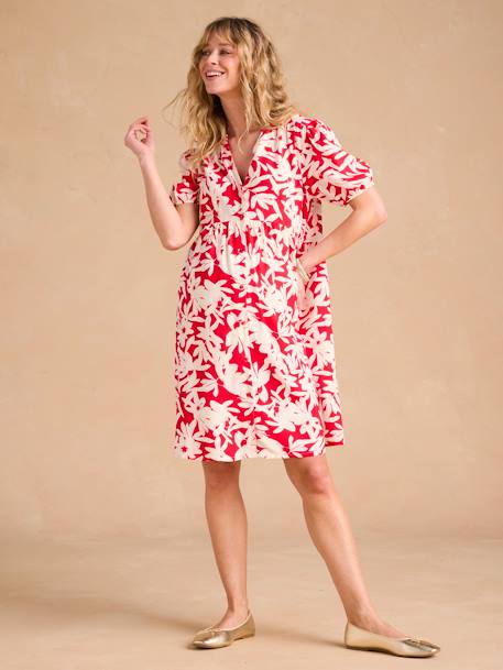 Short Floral Maternity Dress, ENVIE DE FRAISE khaki+red 