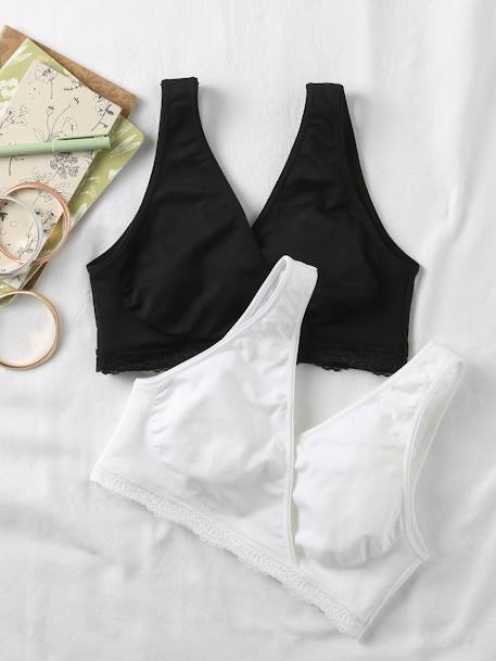 Pack of 2 Seamless Cross-over Nursing Bras, ENVIE DE FRAISE black 