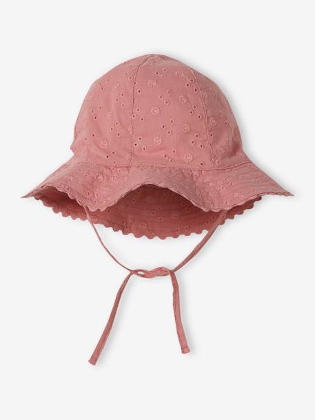 Hat in Broderie Anglaise for Baby Girls ecru+old rose+sage green 