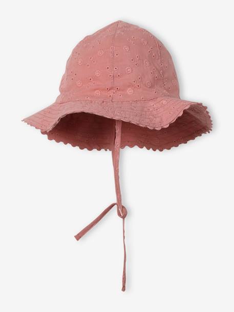 Hat in Broderie Anglaise for Baby Girls ecru+old rose+sage green 