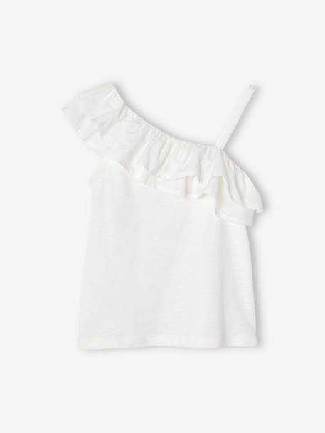 Top with Asymmetrical Frill for Girls coral+ecru+sage green 