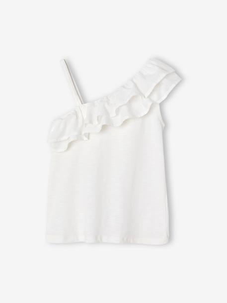 Top with Asymmetrical Frill for Girls coral+ecru+sage green 