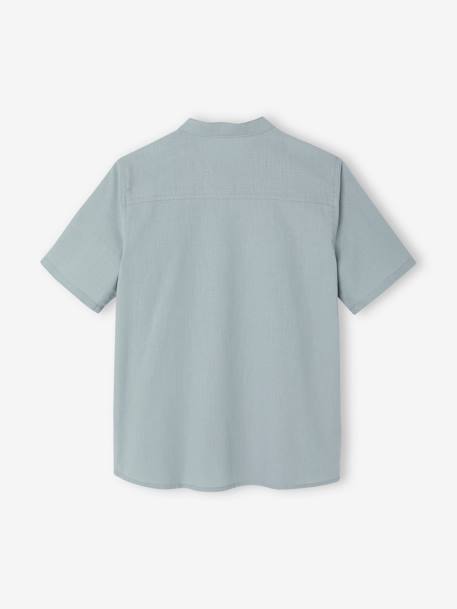 Linen Shirt with Mandarin Collar for Boys sage green+white 