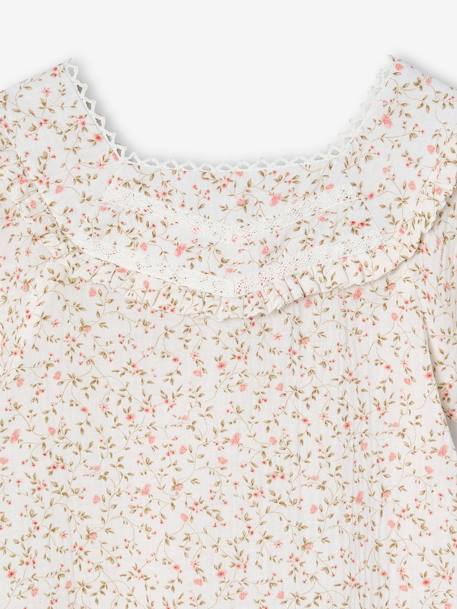 Floral cotton gauze ceremony blouse for girls printed pink 