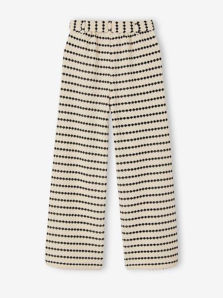 Fancy Knitted Wide-Leg Trousers for Girls, by JONEN black+striped black 