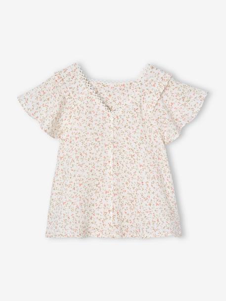 Floral cotton gauze ceremony blouse for girls printed pink 