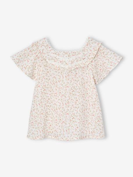Floral cotton gauze ceremony blouse for girls printed pink 