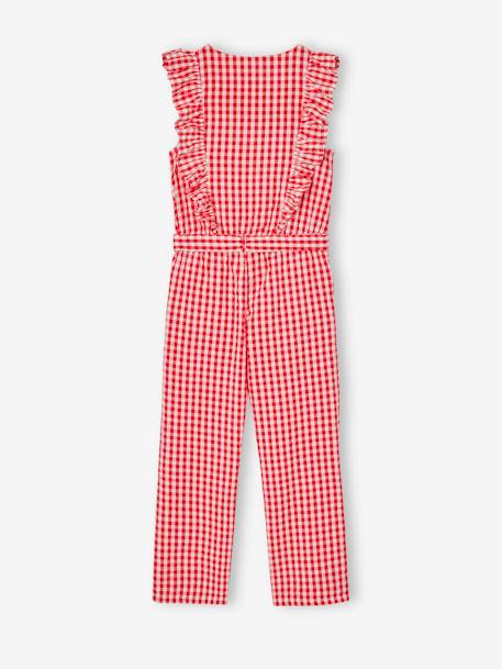 Gingham print frill romper for girls chequered red 