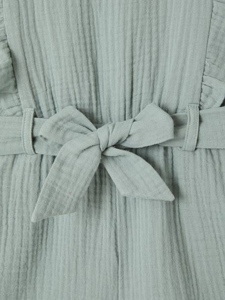 Frilly Cotton Gauze Playsuit for Girls ecru+sage green 