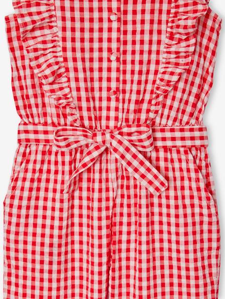 Gingham print frill romper for girls chequered red 