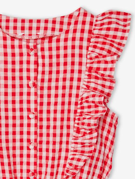 Gingham print frill romper for girls chequered red 