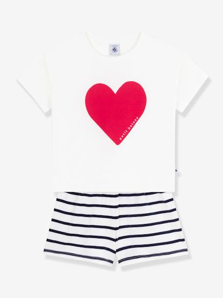 Heart Print Pyjamas for Children, PETIT BATEAU navy blue 