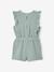 Frilly Cotton Gauze Playsuit for Girls ecru+sage green 