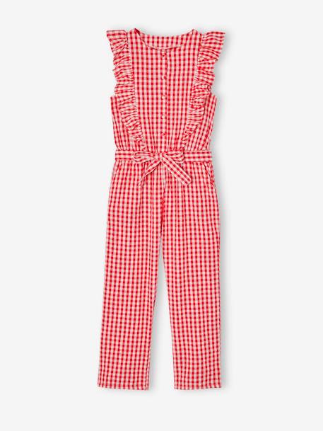 Gingham print frill romper for girls chequered red 