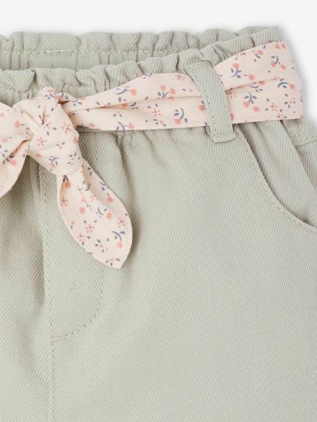 Paperbag Shorts with Belt for Babies grey green+rose 