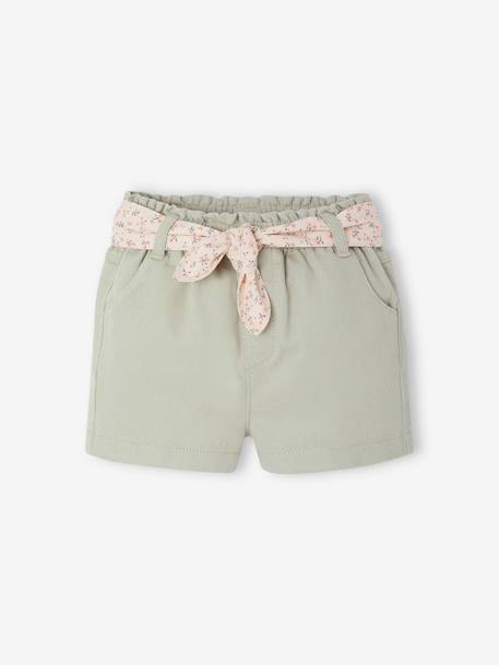 Paperbag Shorts with Belt for Babies grey green+rose 
