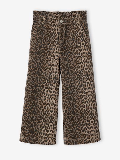 Wide-leg paperbag leopard print trousers for girls beige+chocolate+multicoloured+vanilla 