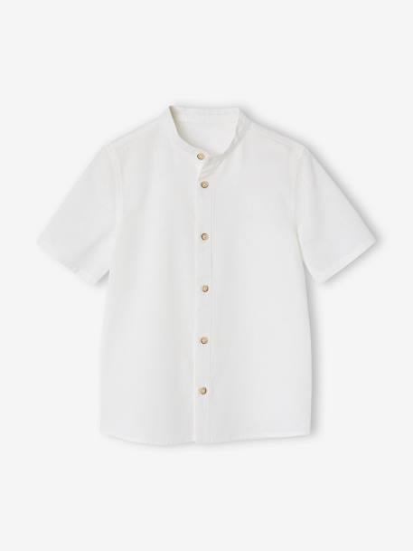 Linen Shirt with Mandarin Collar for Boys sage green+white 