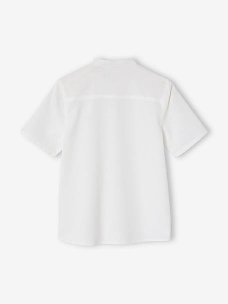 Linen Shirt with Mandarin Collar for Boys sage green+white 