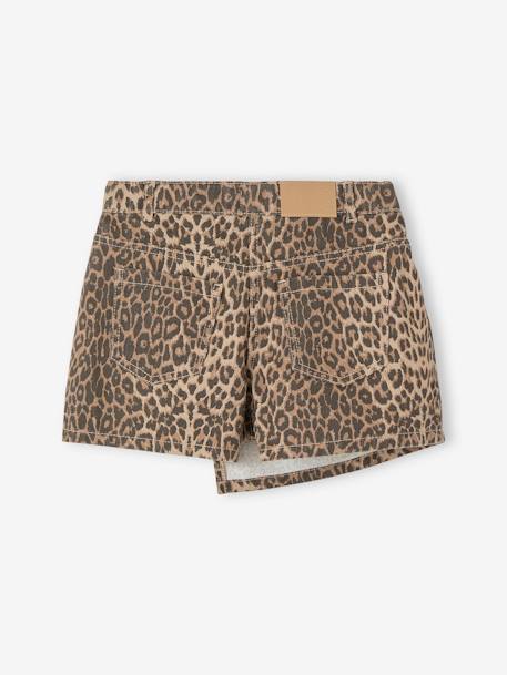 Asymmetrical Leopard Print Mini Skort for Girls, JONEN beige 