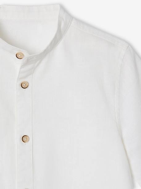 Linen Shirt with Mandarin Collar for Boys sage green+white 
