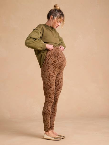 Leopard Print Leggings for Maternity beige+dark grey 