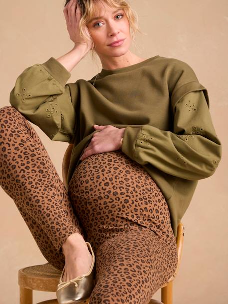 Leopard Print Leggings for Maternity beige+dark grey 