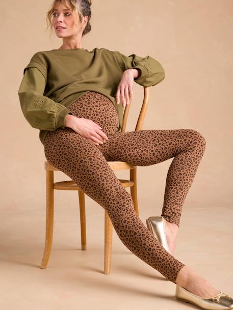 Leopard Print Leggings for Maternity beige+dark grey 
