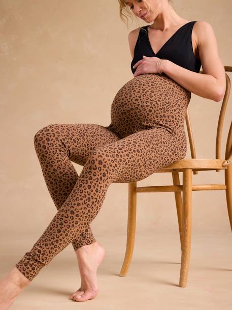 Leopard Print Leggings for Maternity beige+dark grey 