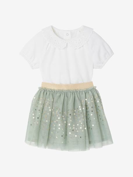 Occasion Wear T-Shirt & Tulle Skirt for Baby Girls sage green 