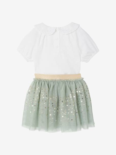 Occasion Wear T-Shirt & Tulle Skirt for Baby Girls sage green 