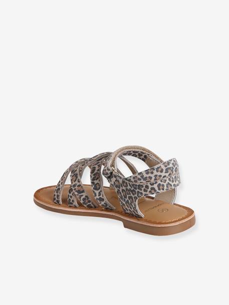 Pair of Leather Hook-&-Loop Sandals for Children, Designed for Autonomy printed beige 