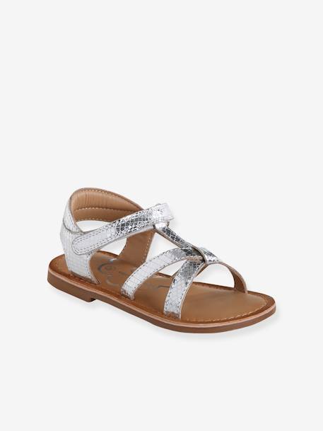 Leather Hook-&-Loop Sandals for Children, Designed for Autonomy silver 