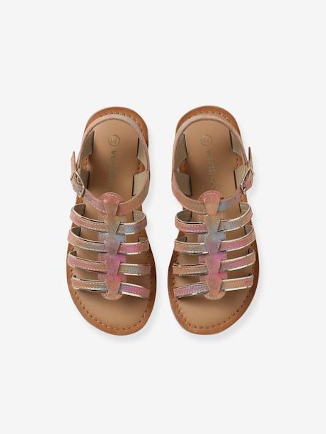 Leather Sandals with Straps, for Girls caramel+Light Brown+multicoloured+set brown 