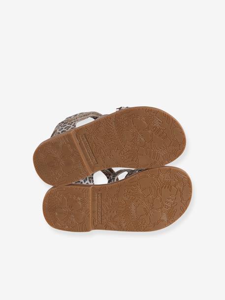 Pair of Leather Hook-&-Loop Sandals for Children, Designed for Autonomy printed beige 