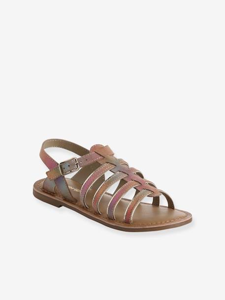 Leather Sandals with Straps, for Girls caramel+Light Brown+multicoloured+set brown 