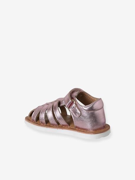 Leather Sandals with Closed Toe & Hook-&-Loop Fastening set pink+white 