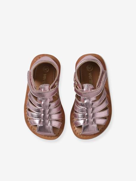 Leather Sandals with Closed Toe & Hook-&-Loop Fastening set pink+white 