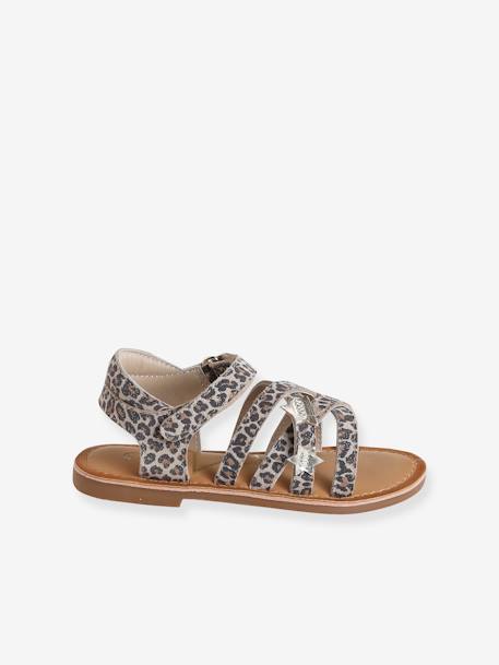 Pair of Leather Hook-&-Loop Sandals for Children, Designed for Autonomy printed beige 
