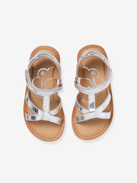 Leather Hook-&-Loop Sandals for Children, Designed for Autonomy silver 