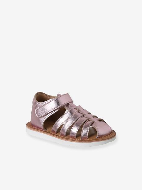 Leather Sandals with Closed Toe & Hook-&-Loop Fastening set pink+white 