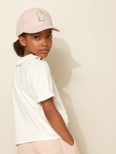 Girl's t-shirt with English embroidery collar CYRILLUS in organic cotton ecru 