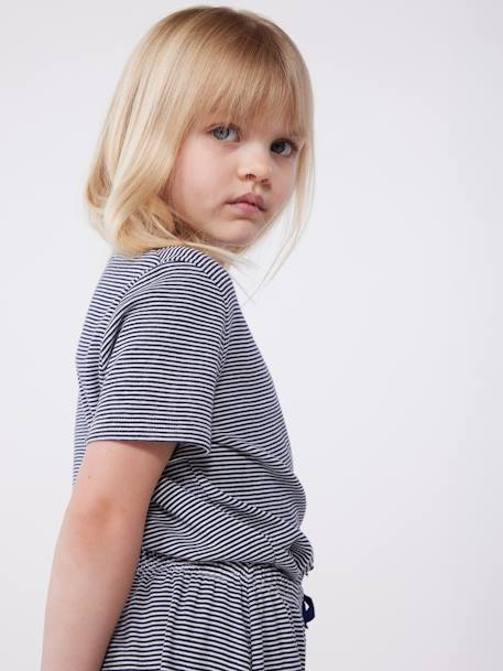 Striped, Short Sleeve Pyjamas for Children, Wide Legs, PETIT BATEAU navy blue 